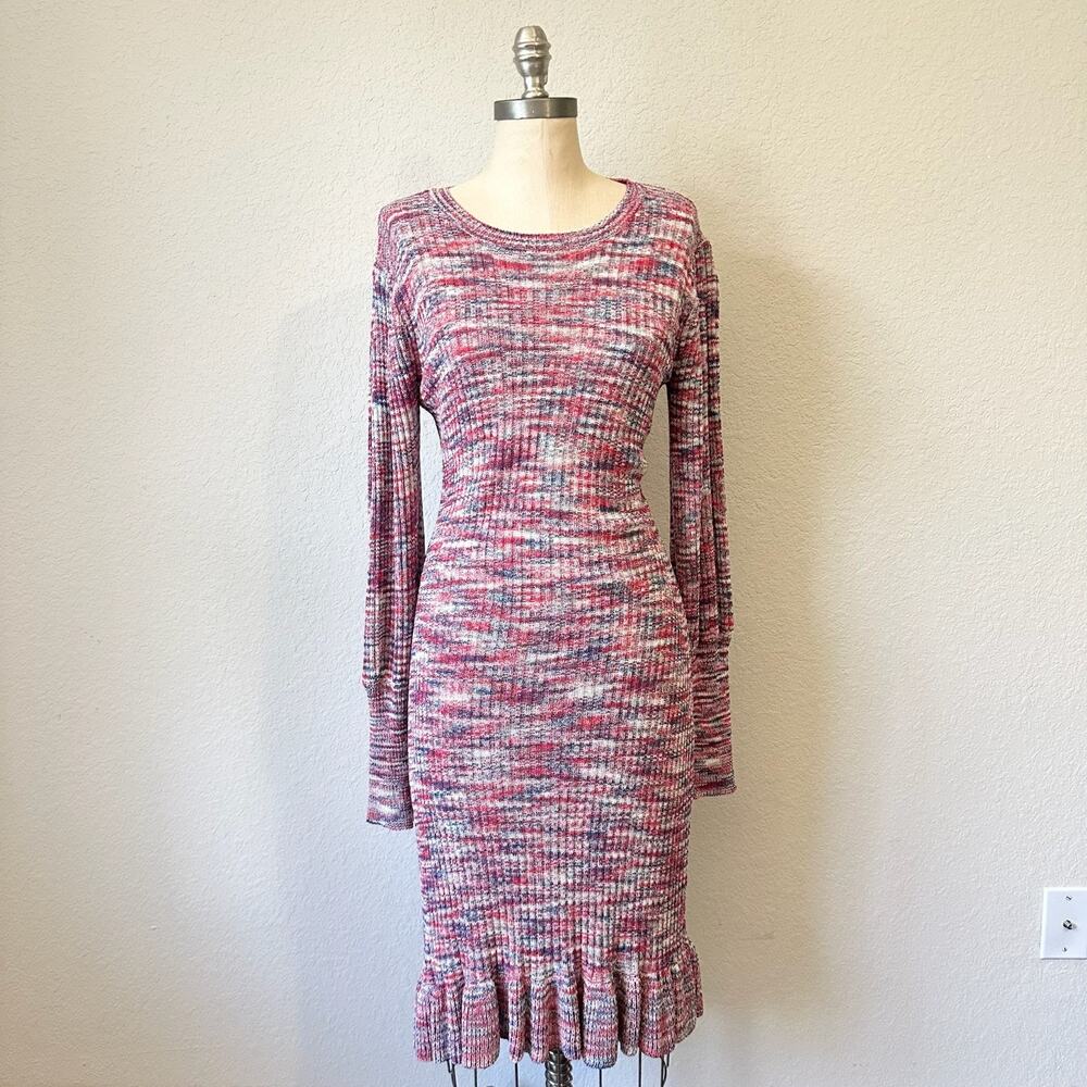 LINE & DOT Sweater Dress Red Space Dye Ruffled Long Sleeve Ribbed NWT
